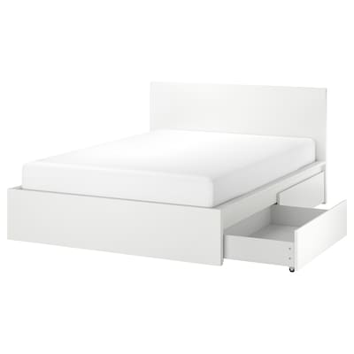 MALM هيكل سرير، عالي مع 4 صناديق تخزين, أبيض, ‎160x200 سم‏